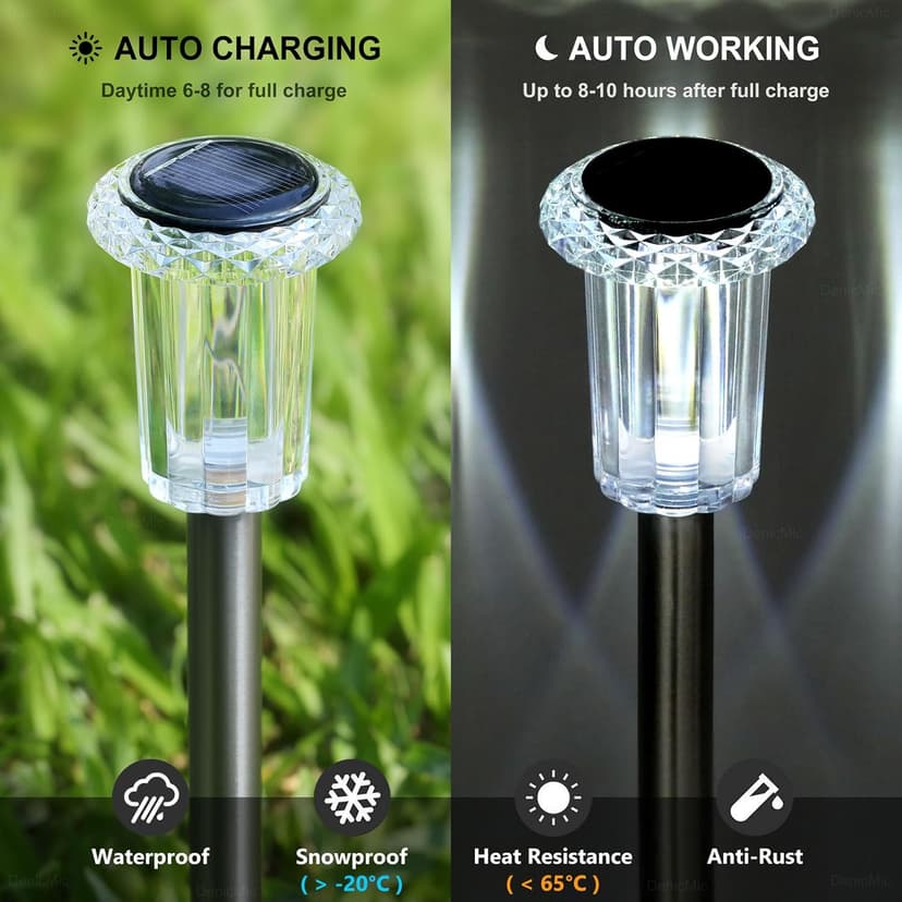 Solar Pathway Lights 10 Pack Solar Outdoor Lights, Led Waterproof Yard Walkway Lighting Stainless Steel Garden Stake for Outside, Path, Landscape, Lawn, Driveway, Backyard(Cold White)