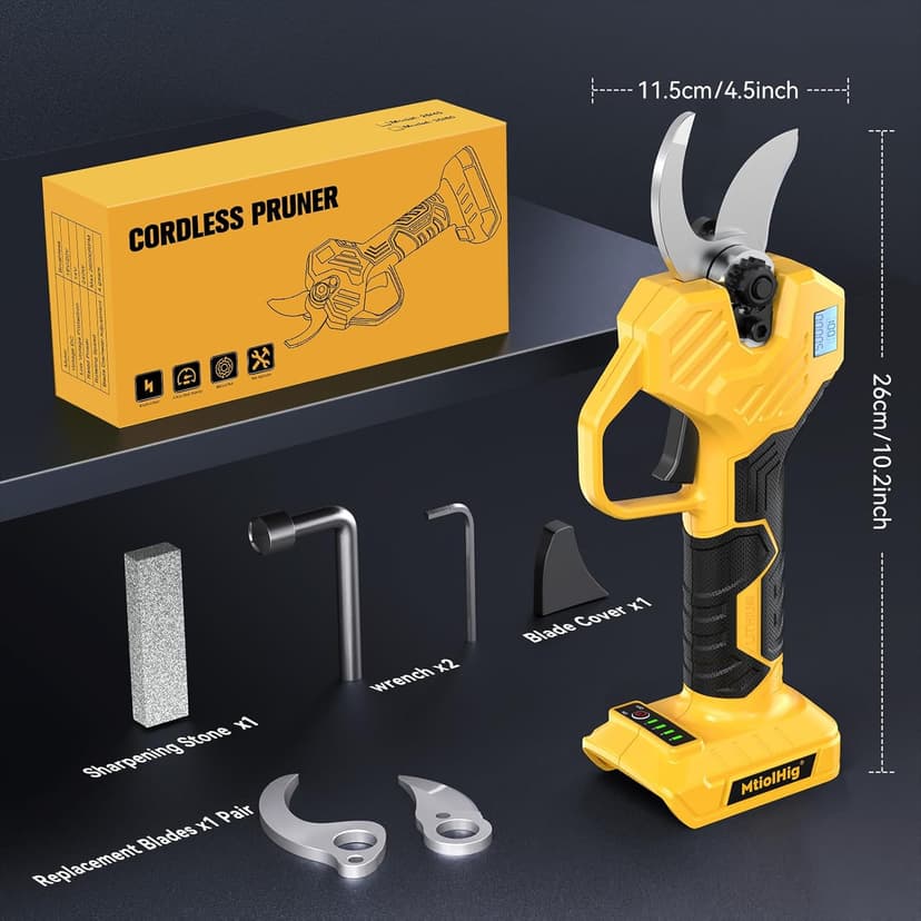 Cordless Electric Pruning Shears: 1.5-2 Inch Portable Pruning Shears for DeWalt 20V Battery (No Battery) - Garden Pruners Tool with LCD Display & SK7 Blades for Tree, Branch, and Grass Trimming