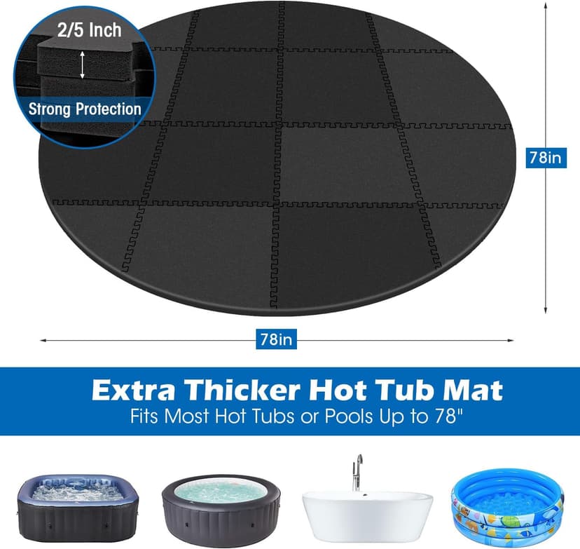 78 Inch Round Hot Tub Mat - Extra-Thick Interlocking Hot Tub Protective Pad Spa Pool Foam Insulation Mat Ground Base Flooring Protector for Portable Inflatable Hot Tub Accessories Outdoor Indoor