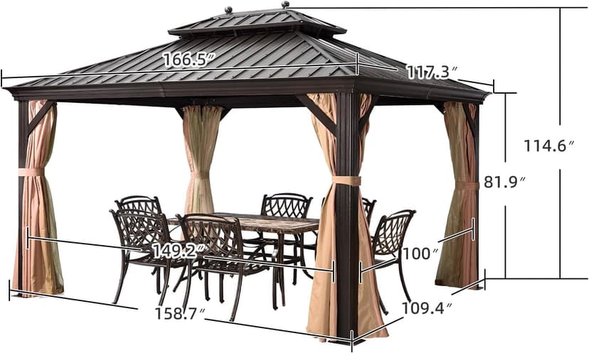 PURPLE LEAF 10' x 14' Hardtop Gazebo with Curtains and Netting for Hot Tub Heavy Duty Deck Beach Pool Backyard Outdoor Canopy Tent Sun Shade Metal Roof Patio Permanent Pavilion