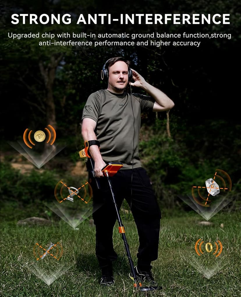 SUNPOW Metal Detector for Adults Professional - Waterproof Higher Accuracy 5 Modes Gold Metal Detector with Strong Anti-Interference, Advanced DSP Chip, 11" Detection Depth - OTMD09
