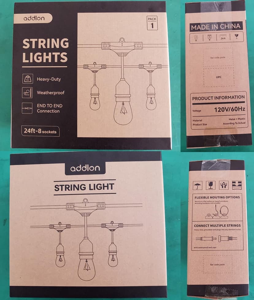 addlon 24FT Outdoor String Lights Commercial Grade Weatherproof Strand Edison Vintage Bulbs, ETL Listed Heavy-Duty Decorative Café Market Patio Lights for Bistro Classic Black