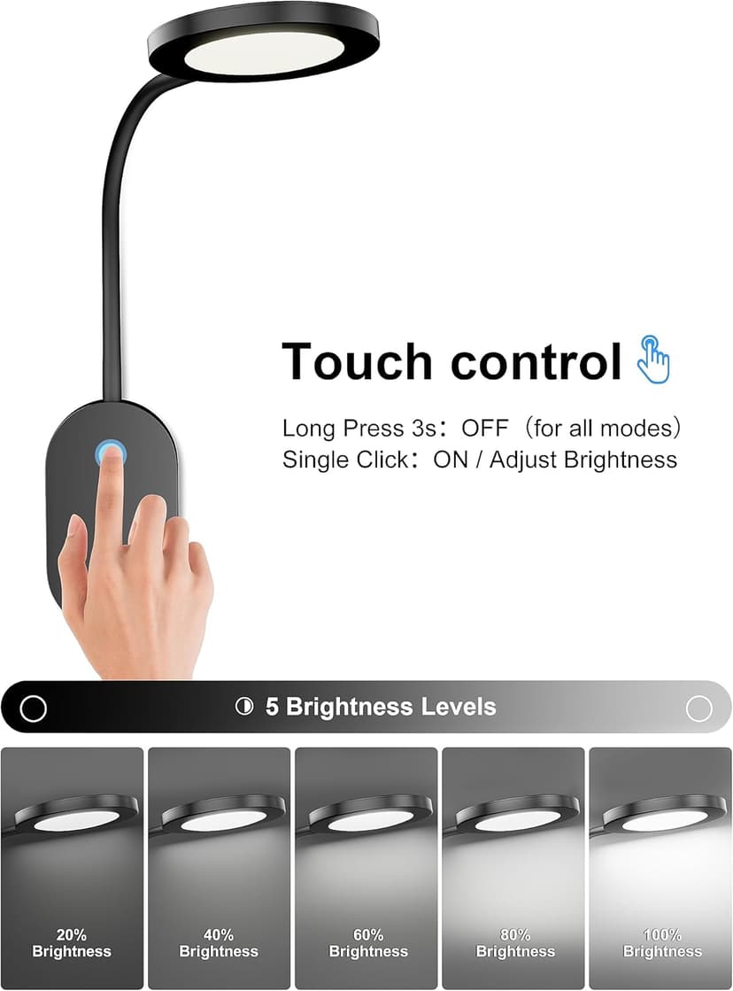 deeloop LED Wall Mounted Reading Light for Bed, Book Light for Wall Bedside Lamp with USB Output, 4 Hour Auto-Off Timer Lights，Eye-Caring Reading Lamp with 5 Dimmable 360° Gooseneck Headboard Light