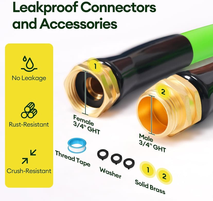 25 ft Garden Hose, 5/8 in ID, Heavy-Duty, Leakproof, Kink-Resistant Water Hose with Swivel Brass Fittings, 600 PSI Burst Rating, Ideal for Car Wash & Lawn Watering