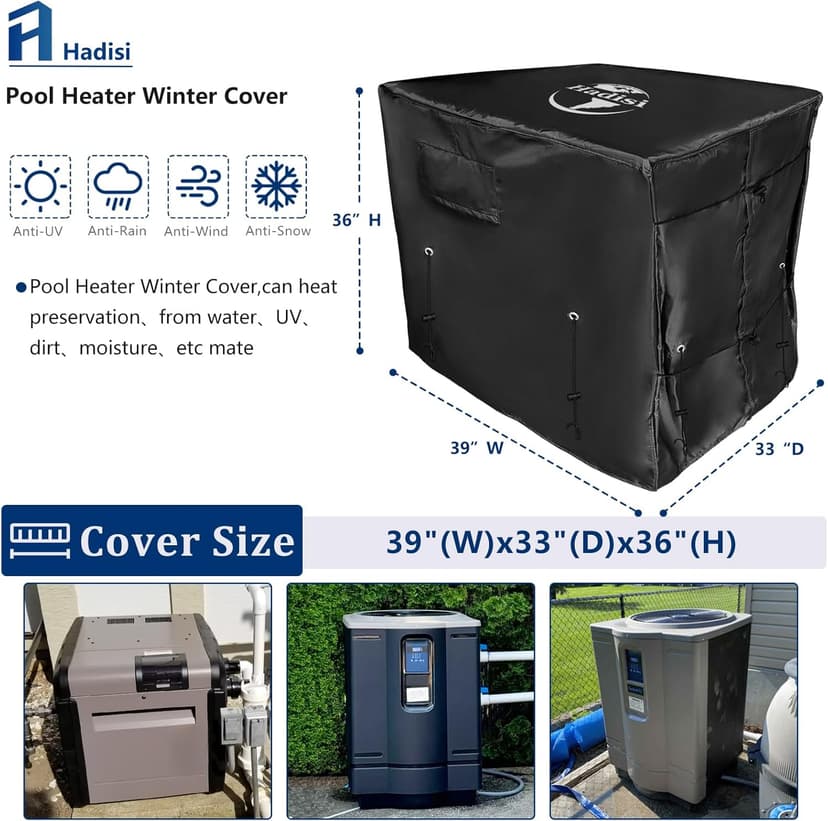 Pool Heater Winter Cover,with Plush Lining,Waterproof Swimming Pool Heater Cover Can Be Scaled to Different Sizes,Suitable for Most Heater up to 39" WX33 DX36 H