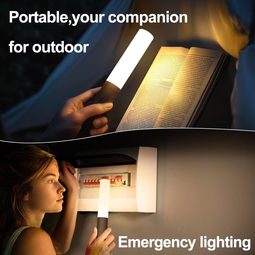 Battery-Operated Motion Sensor Night Lights: 2200mAh Rechargeable Wall Sconces Magnetic Wall Lights Wireless Stairway Lights Portable Hallway Light Wooden Wall Lighting for Bedroom Stair Picture