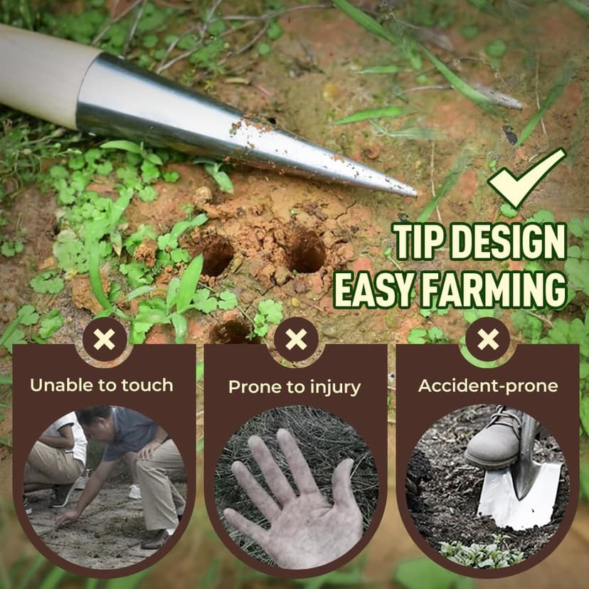 Plant Hole Digger for Planting, Seed Dibber Garden Tool, Hand Dibbler Seed Planter Tool,Bulb Planter Tool, Seeds Transplanting Plants Planting Bulbs, T Wooden Handle - Easy to Drill Holes (3PCS)