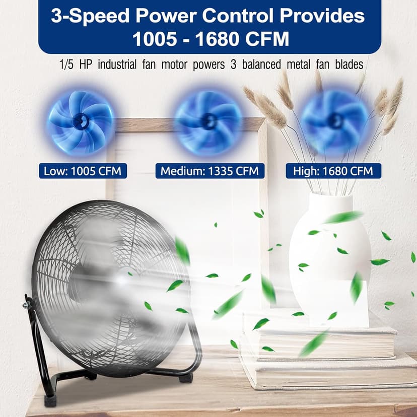BILT HARD 12" 3-Speed High Velocity Heavy Duty Metal Floor Fan, 1680 CFM, 180-Degree Tilt, Powerful Airflow Fan for Home, Bedroom, Residential Use