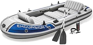 INTEX Excursion Inflatable Boat Series: Includes Deluxe 54in Boat Oars and High-Output Pump – SuperTough PVC – Adjustable Seats with Backrest – Fishing Rod Holders – Welded Oar Locks