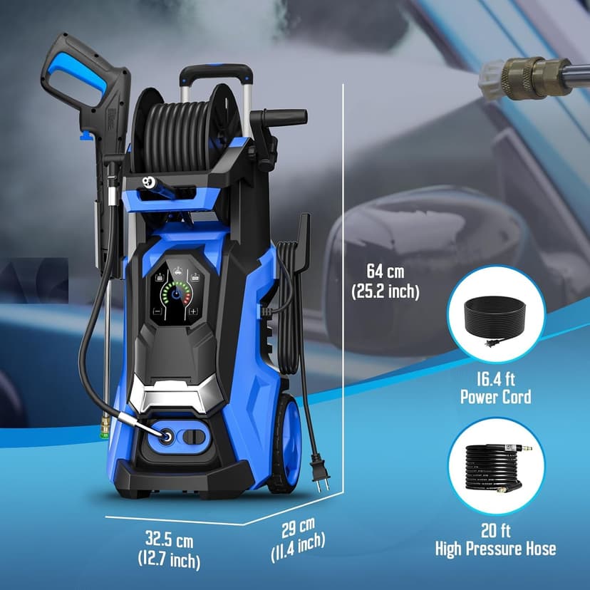 Electric Pressure Washer 5000PSI-Max 3.6GPM Power Washer Touch Screen Adjustable Pressure,4 Nozzles and 500ml Foam Cannon Power Washer Cleaning for Patio