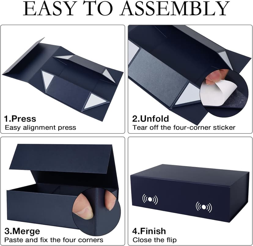 Navy Blue Gift Box with Magnetic Lids 13.8x8.3x4.4 in, Bridesmaid Groomsman Proposal Box, Large Rectangle Storage Box 5 Pack