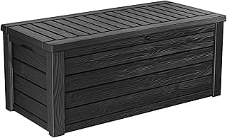 Keter Outdoor Storage Deck Box, 150 Gallon Resin Patio Bin & Bench, Solid, Dark Grey