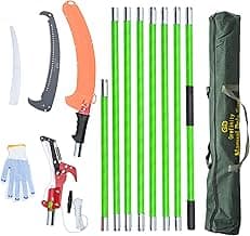 27FT Manual Pole Saw, Tree Branch Trimmer with 8-Section Fiberglass Handle, Sharp Steel Blade and Scissors, Lightweight Extendable Design for High Branch Trimming, Ideal for Palms and Shrubs