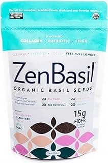Zen Basil Seeds | edible basil seeds usda organic, kosher, non-gmo, lectin free, gluten free, plant based, keto, paleo, vegan | 15g fiber per/serv | 14oz | more fiber than chia seeds | prebiotic