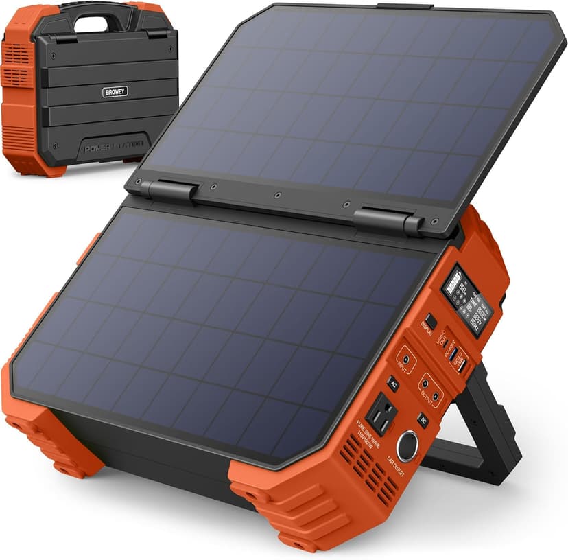 BROWEY Portable Power Station 1000W with Built-in Solar Panel, 614WH/192000mAh LiFePO4 Battery Pack, Solar Generator with AC/DC/USB/PD Outputs for Outdoor Camping, RV Travel, Emergency Preparedness
