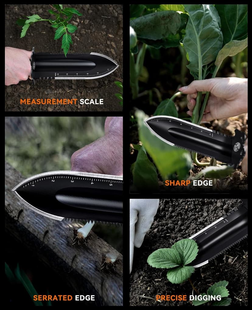 SUNPOW Metal Detector Shovel Digging Tools - Heavy Duty Double Serrated Edge Digger Shovel Knife - Garden Digging Tools with Carrying Sheath - Metal Detector Accessories