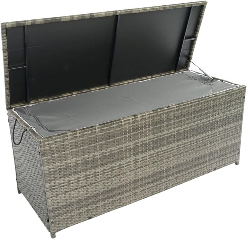 Rattan Outdoor Storage Box with Waterproof Liner, Portable Dual-Purpose Patio Deck Box & Side Table