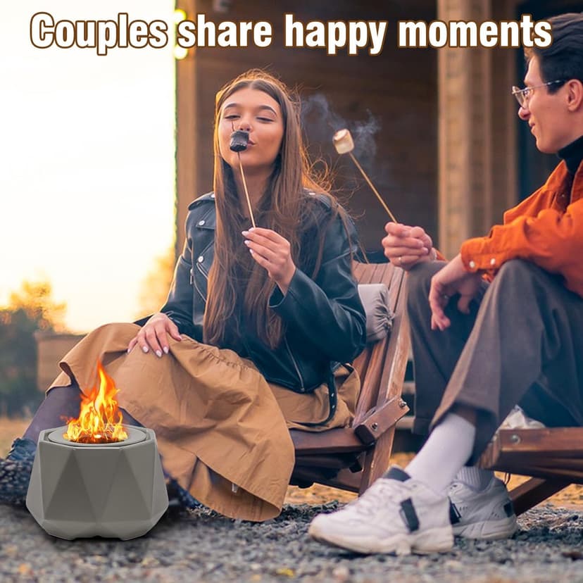 Ceramics Table Top Fire Pit Bowl, Indoor Outdoor Tabletop Fire Pits Bowl for Smores Portable Fireplace for Patio Balcony Decor Gathering, Grey