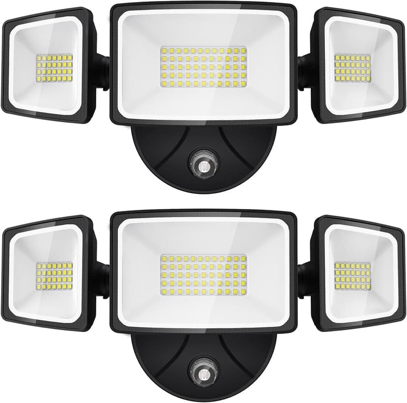 Onforu 60W LED Dusk to Dawn Outdoor Lighting, 2 Packs 6000LM Exterior Flood Lights, IP65 Waterproof Outdoor 3 Adjustable Heads Photocell Lights Fixture, 6500K Daylight White Floodlights