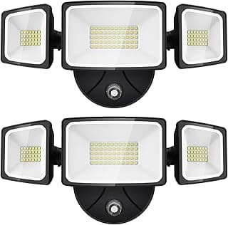 Onforu 60W LED Dusk to Dawn Outdoor Lighting, 2 Packs 6000LM Exterior Flood Lights, IP65 Waterproof Outdoor 3 Adjustable Heads Photocell Lights Fixture, 6500K Daylight White Floodlights