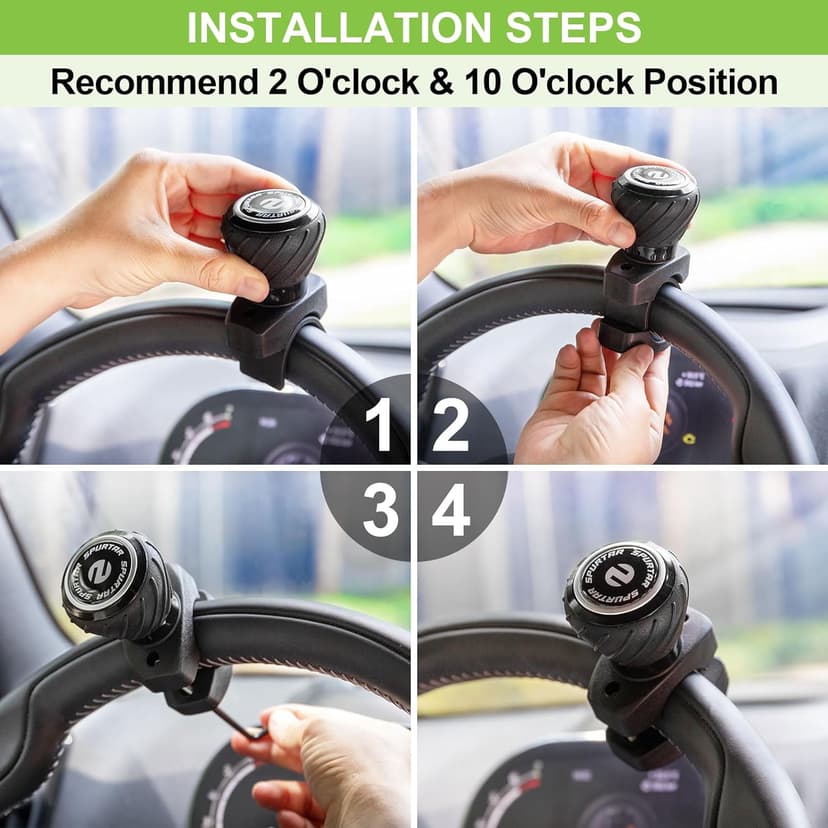 Spurtar Steering Wheel Knob Spinner, 2Pack Universal Car Suicide Knob Power Handle Spinner Fit for Cars, Truck, Forklift, Mower, Tractor, Boat, Golf Cart – Black