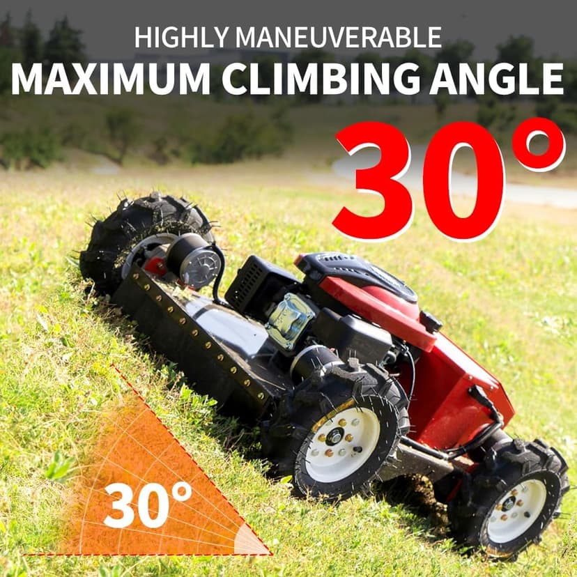 Remote Mower, Remote Control Lawn Mower, Small Crawler Oil-Electric Hybrid Four-Wheel Drive Lawn Mowing and Weed Whacker, All Terrain Grass Cutter Yard Mower, 30° Climbing (SKD-196-EASY)