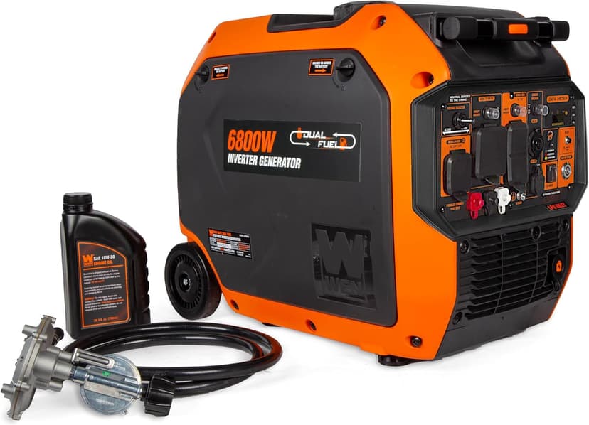 WEN Quiet 6800-Watt Dual Fuel RV-Ready Electric Start Portable Inverter Generator with Fuel Shut Off and CO Watchdog for Electric Vehicle Backup (DF680iX)