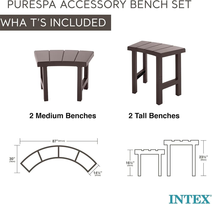 Intex 2 Medium PureSpa Benches, Compatible with Above Ground 4 Person Spas (Accessory Only)