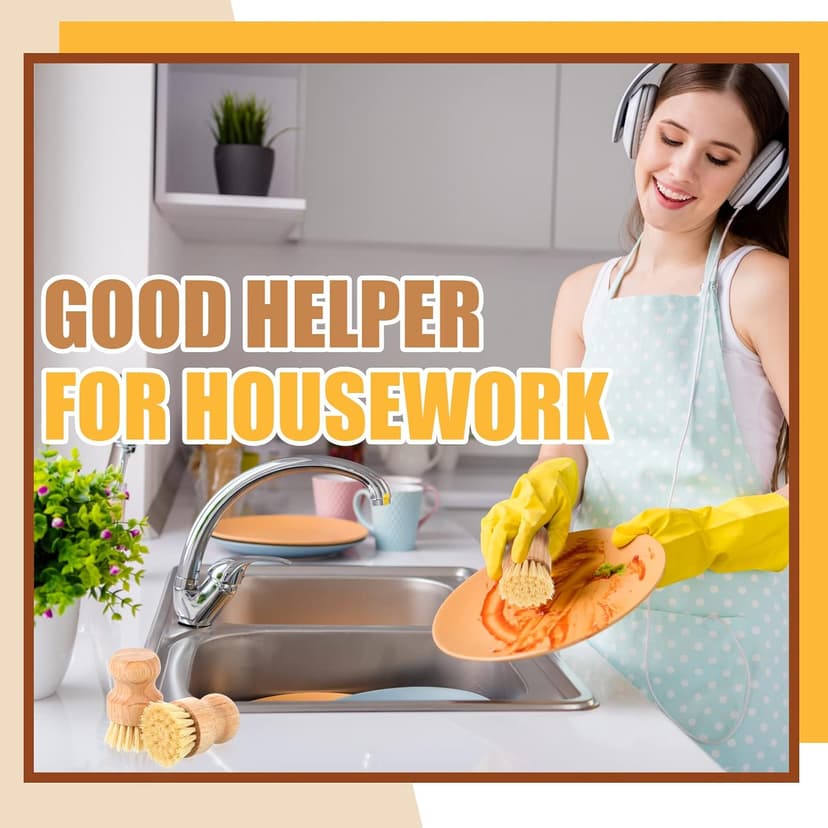 Nuenen 50 Packs Bamboo Dish Scrub Brushes Wooden Scrubbers Set Kitchen Dishwashing Scrubber with Natural Sisal Bristles for Iron Pot Pan Sink