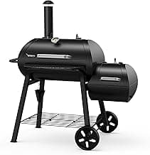 Brand-Man Charcoal Offset Smoker Grill, Barrel BBQ Grill Smoker Combo Premium Heavy-Duty with Side Fire Box for Outdoor Patio and Backyard Cooking