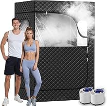 2 Person Portable Steam Sauna for Home, 1 or 2 Person Full Body Home Spa with 2 Foldable Chairs,9 Levels of Sauna Box with Remote Control, (Black, Large)