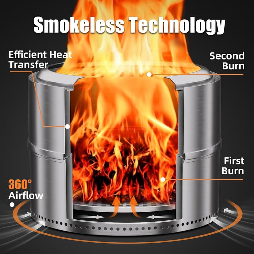 Smokeless Fire Pit - 19.5" Outdoor Fire Pit Removable Ash Pan,Smokeless Firepit for Camping, Picnic,Backyard Patio, Bonfires, and Outdoor with Carry Bag for Easy Use