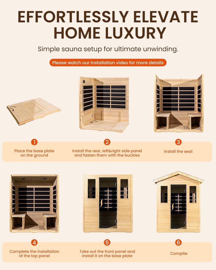 3300W 30A 110V Outdoor Wooden Low EMF Far Infrared Sauna with Bluetooth Speakers, LED Lamp, LCD Control Panel, Tempered Glass Door, 7 Colors Lighting 4 Person, 84.24"x66.6"x51.24"