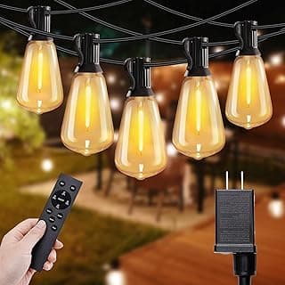 50ft LED String Lights with Remote, 25+1 Bulbs Dimmable String Lights for Outside, ST38 Patio Lights Outdoor Waterproof, Decorative Hanging Lights for Deck, Garden, Backyard
