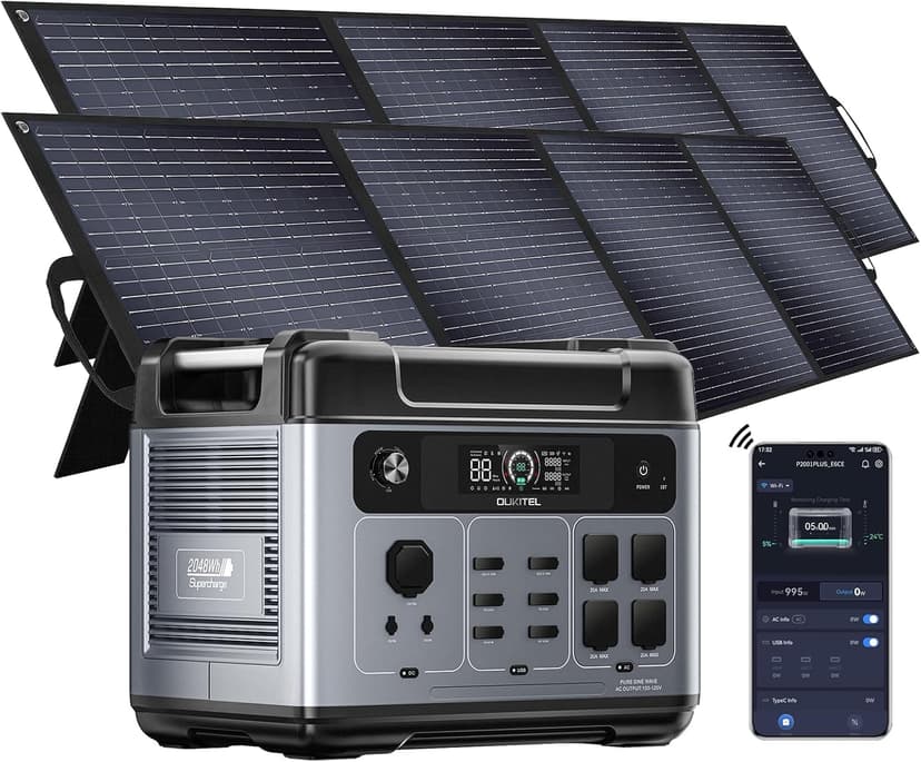 OUKITEL P2001 Plus 2400W Solar Generator with 2x200W Solar Panels, 2048Wh Solar power station, 1800W Fast Charging, Smart APP Control Emergency Power Station for Home, Camping, Outdoor Battery Backup