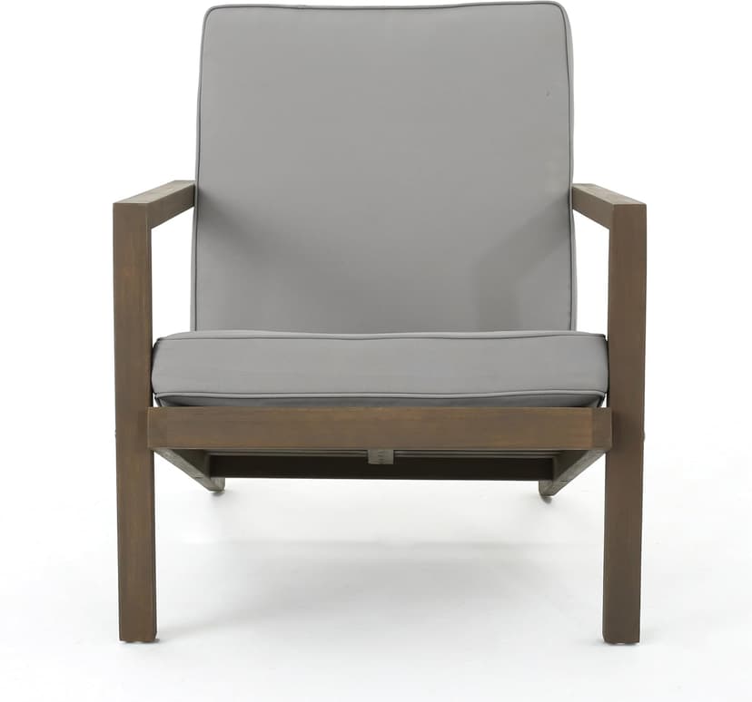 Christopher Knight Home Leah Outdoor Acacia Wood Chat Set with Water Resistant Cushions, 3-Pcs Set, Grey Finish / Grey