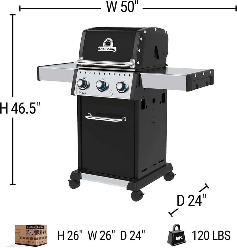 Broil King 874214 Baron 320 Pro, Liquid Propane (LP), Stainless Steel, Black