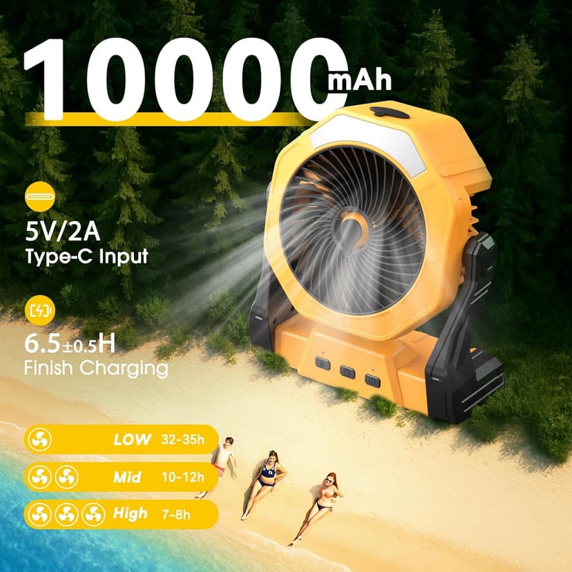 Ausic Portable Misting fan, 8-Inch Cooling Mist Fans, 10000mAh USB Rechargeable Battery Powered Fan with Mister, 250mL Water Tank & LED Lantern, for Home Desk, Bedroom, Office, Outdoor&Indoor Use