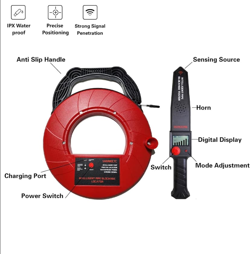 Pipe Locators, Water Pipe Blockage Detector for PVC/Plastic/Metal Underground Pipeline Blocking Clogging Finder Sewer Wall Scanner Plumbing Tools 40M (40)