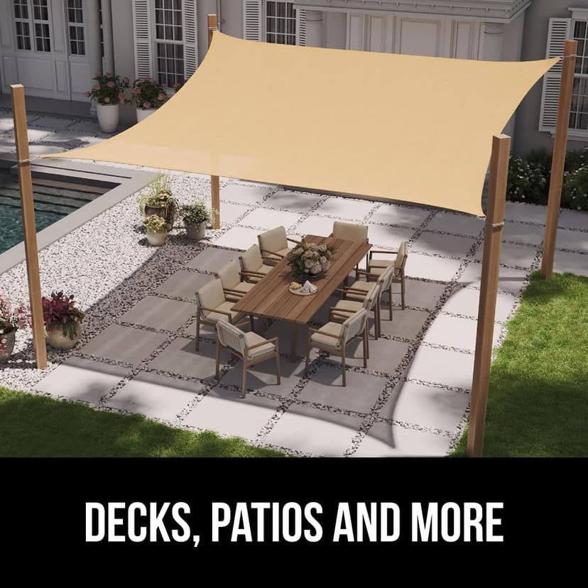 GORILLA GRIP Heavy Duty Sun Shade, UV Protection Fade Tear and Rust Resistant Rectangle Sunshade Canopy, Curved Edges Blocks Sunlight, Breathable Sail, Outdoor Patio, Lawn Garden 12x16 FT Sand