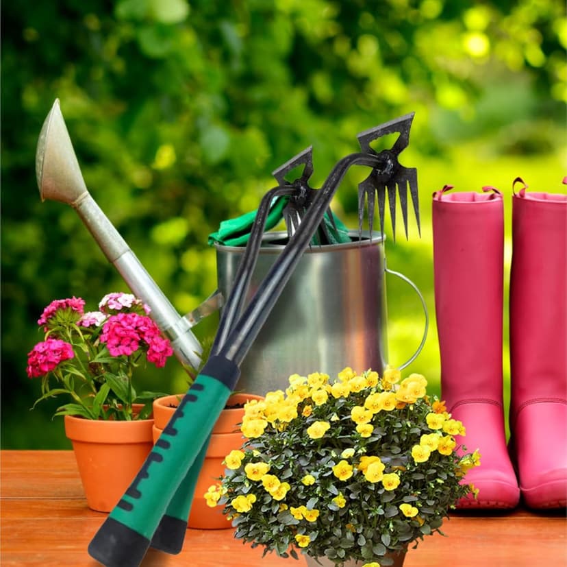 2PCS Weed Puller Tool, 16in Gardening Hand Weeder Tool, 2024 Upgrade Weeding Artifact Uprooting Weeding Tool, 6Teethes Dual Purpose Manual Weed Remover Tool Weed Pulling Tool for Garden