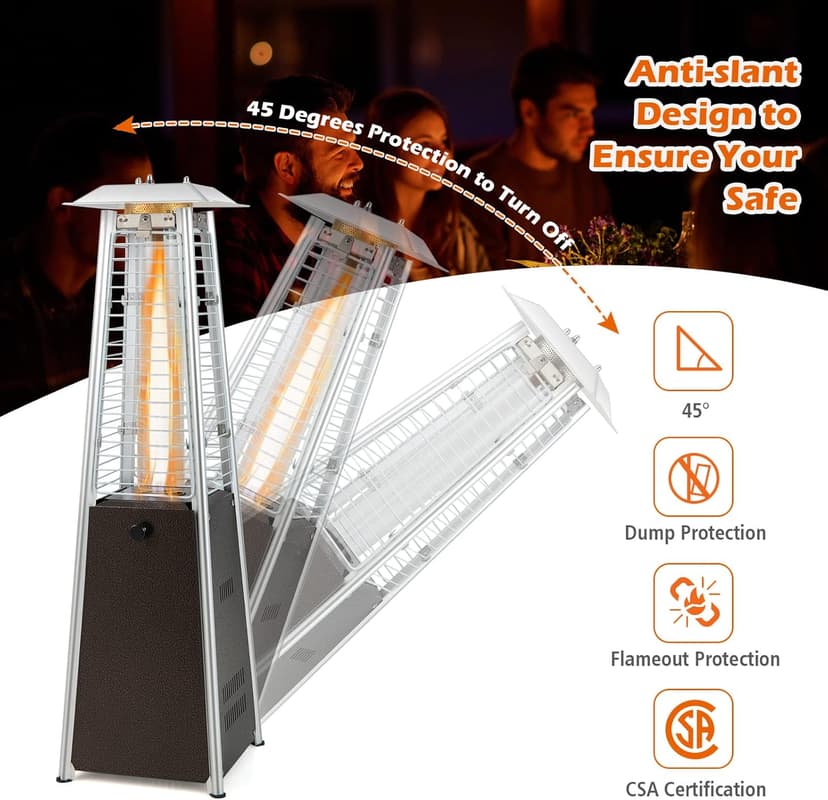 Tangkula Portable Patio Heater, 10,000 BTU Outdoor Tabletop Heater with Stainless Steel Burner, Tip-Over & Flameout Protection, 34" Pyramid Mini Outdoor Heaters for Patio, Porch, Deck (Bronze)