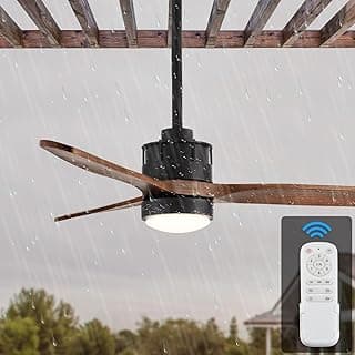 EKIZNSN 42'' Outdoor Waterproof Ceiling Fan with Light for Patios, 3 Blade Wet Rated Ceiling Fans, DC Motor w 6 Speeds, Walnut Wood