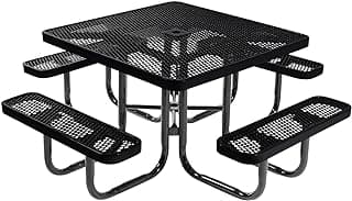Coated Outdoor Furniture Heavy-Duty Portable Outdoor Picnic Table with Umbrella Hole, Expanded Metal Commercial-Grade Patio Dining Furniture Made in America (46" Square Top, Black)