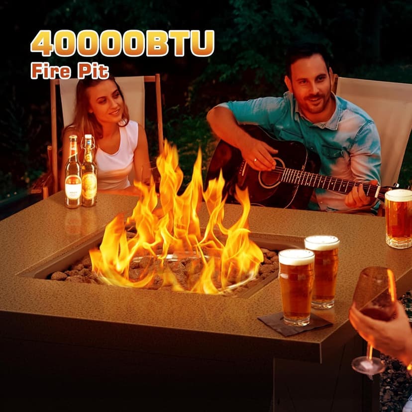 ZAFRO 28" Fire Pit Table, 40000 BTU Propane Fire Pit Table with Lid,Rain Cover and 3 Pounds Lava Stones for Outdoor Backyard, Courtyard