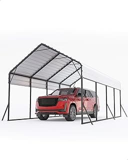 13'x21'x11' Oversized Metal Carport, Steel Heavy Duty Carport for All-Weather, Permanent Shelter for Bass Boats, Pickup Trucks, and Tractors, N.W. 660 Lbs