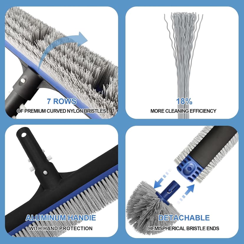 Poolvio 5-in-1 Pool Cleaning Kit - Includes Semi-Deep Skimmer Net, Aluminum Leaf Rake, 20' Pool Brush with 13ft Adjustable Pole