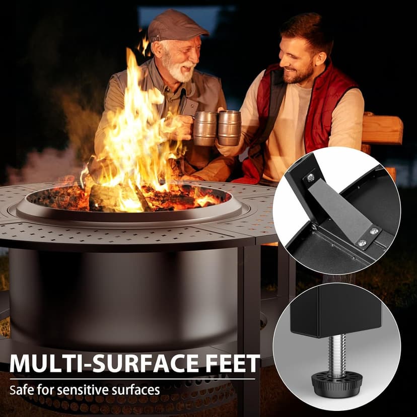 Uniflasy 48" Fire Pit Surround Tabletop for Solo Stove Yukon/Bonfire & Tiki, Powder-Coated Steel Surround Table with Firewood Storage Shelf for Safety & Extra Space, Outdoor Smokeless Fire Pit Table