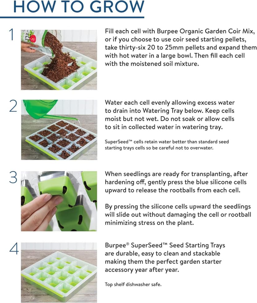 Burpee SuperSeed Seed Starting Tray | 36 Cell Reusable Seed Starter Tray | for Starting Vegetable, Flower & Herb Seeds | Indoor Grow Kit for Plant Seedlings | for Germination Success
