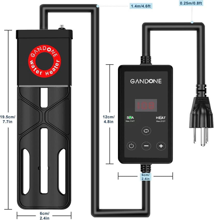 Dual Spa Water Heater, Portable Hot Tub Immersion Water Heater Cast Aluminum Submergible mit Temperature Sensor and Digital Display for Bathtub